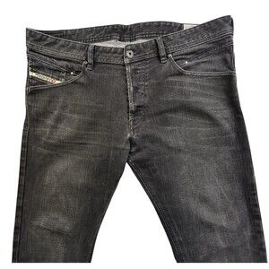 Diesel Jeans Men 36x29 Black Belther Slim Tapered Stretch Button Fly Whiskering